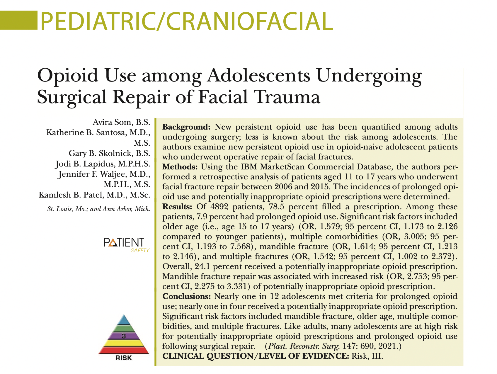 Opioid Use Among Adolescents Undergoing Surgical Repair Of Facial Trauma