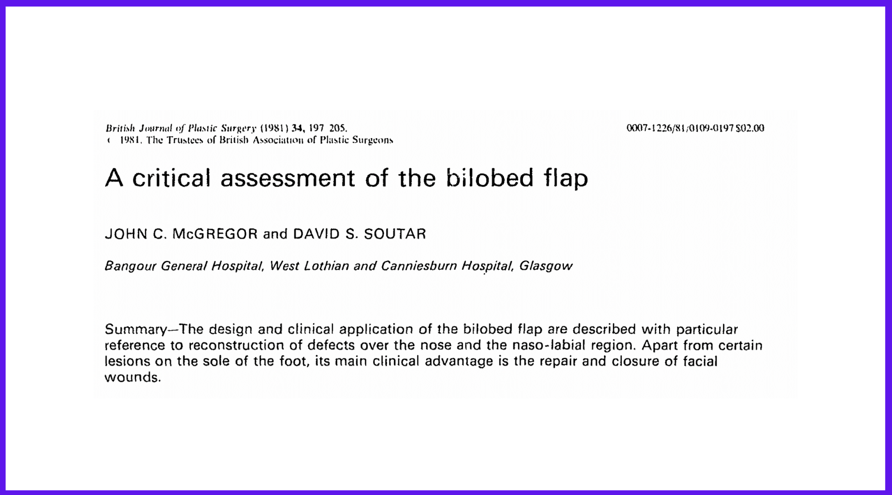 McGregor and Soutar's publication on their modification of the Bilobed Flap
